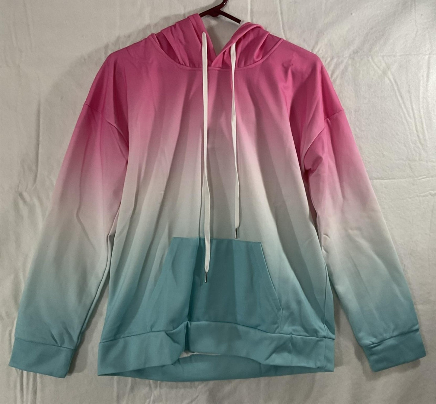 Korelayer Hoodie Womens Medium Pink Blue Ombre Pullover Kangaroo Pocket Soft