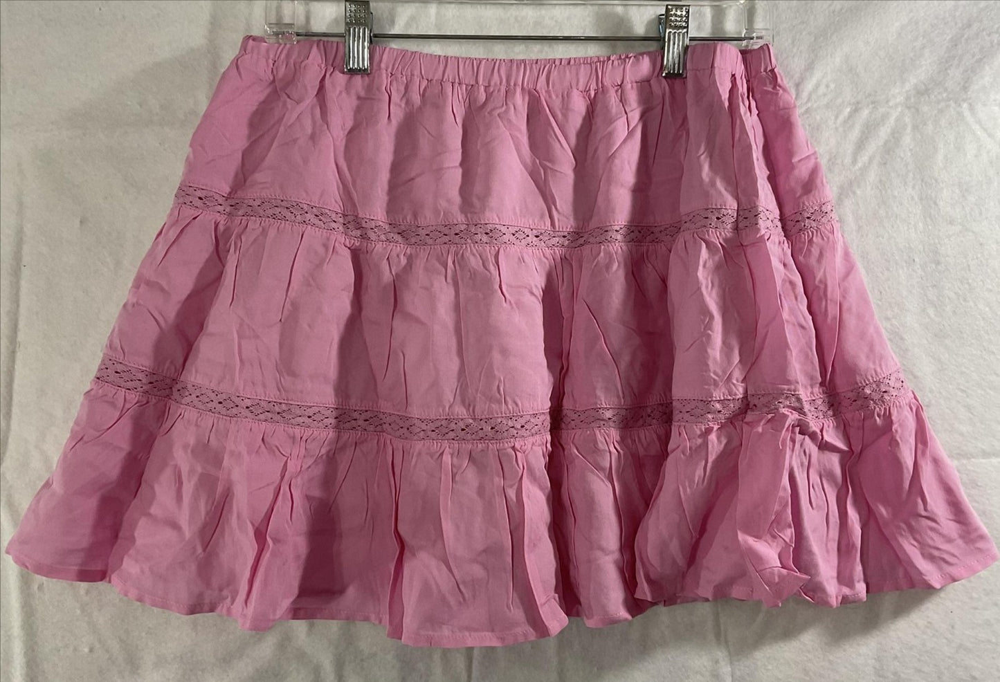 Tsher Skirt Womens Large Pink Tiered Peasant Short Rayon Lace Ruffle Hem Boho
