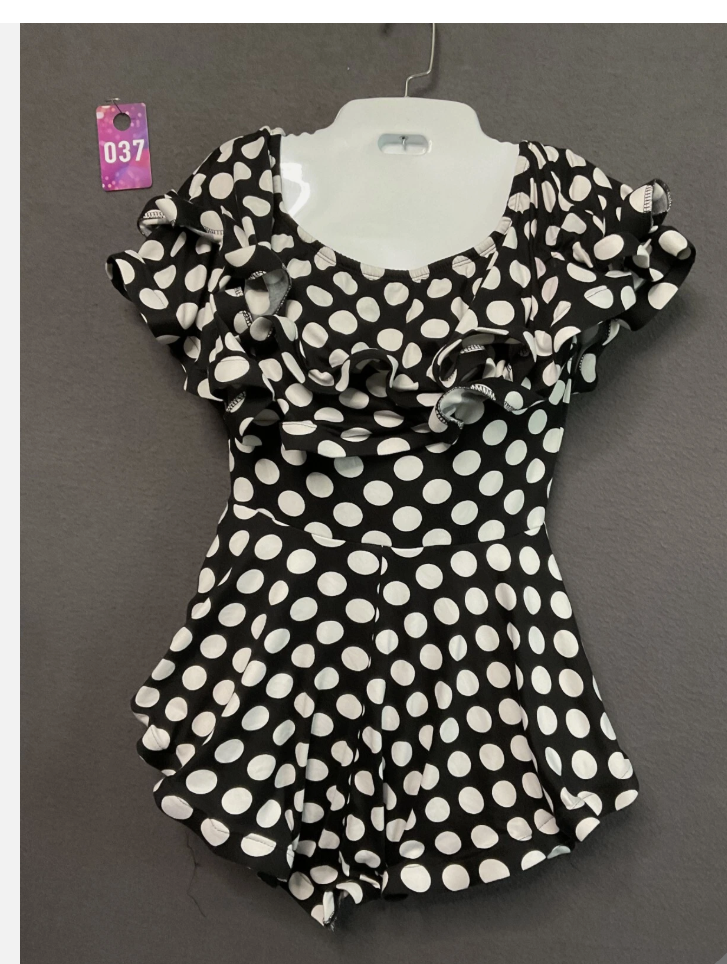 Highlight Romper Womens Small Black White Polka Dot Ruffle Short Sleeve Dressy