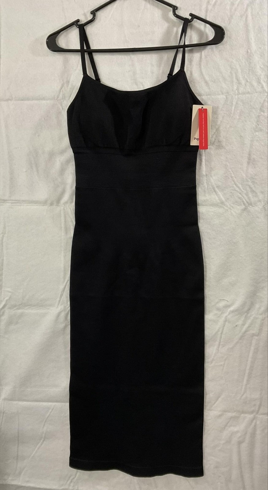 Popilush Shapewear Womens XL/XXL Black Bodycon Knit Scoop Neck Strappy Midi
