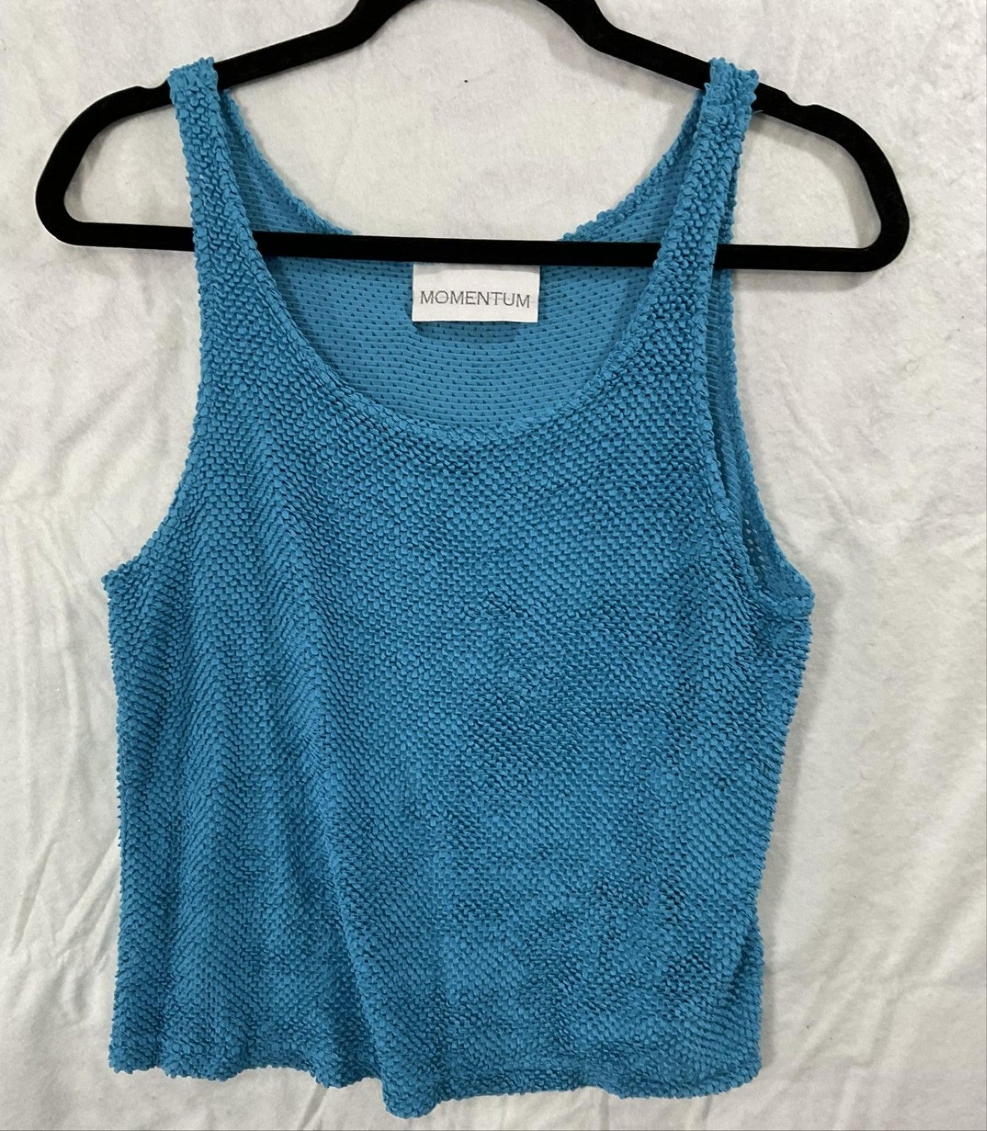 Momentum Tank Top Womens Medium Blue Textured Knit Scoop Neck Sleeveless Casual
