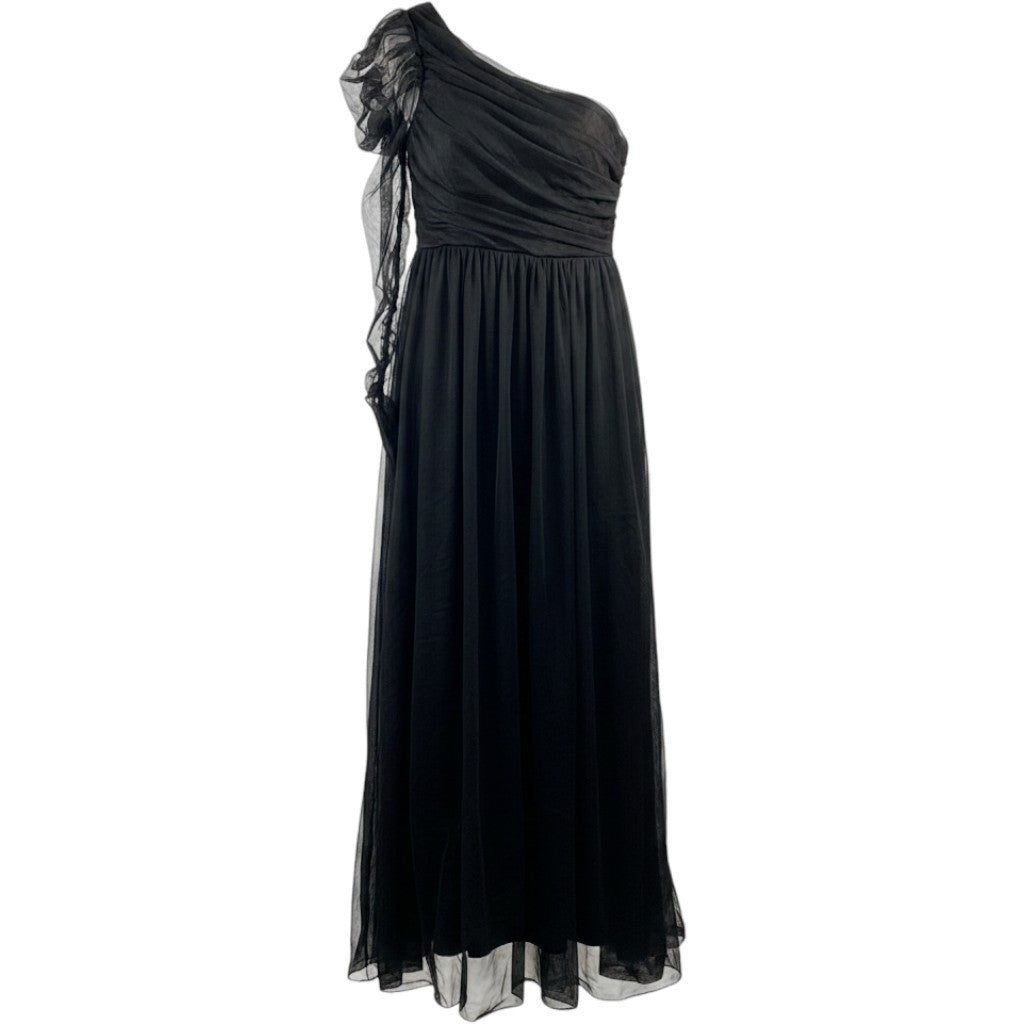 One Shoulder Evening Gown Women XL Black Tulle Ruched Formal Dress Romantic