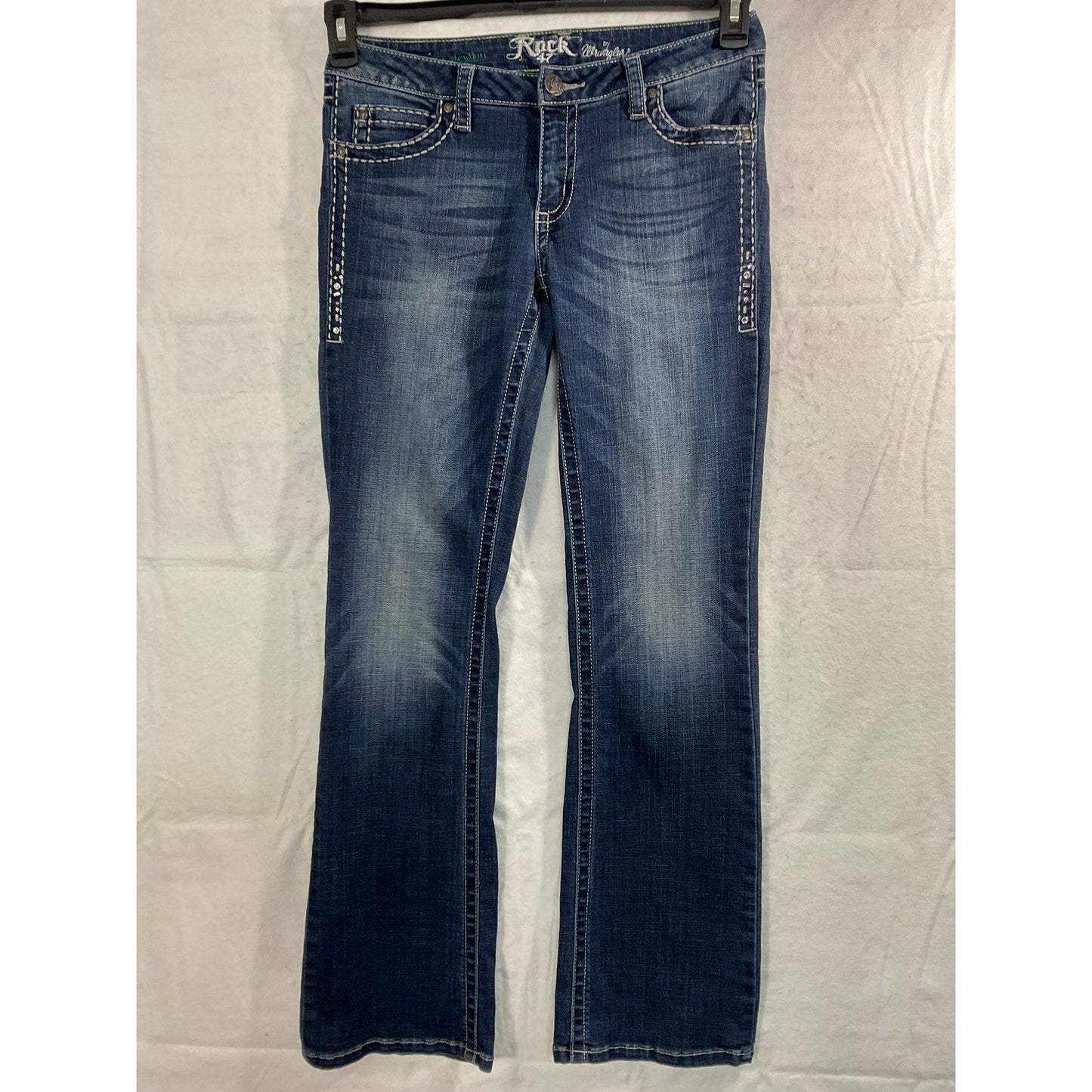 Rock 47 by Wrangler Bootcut Jeans Women 16W Dark Wash Rhinestone Western Denim