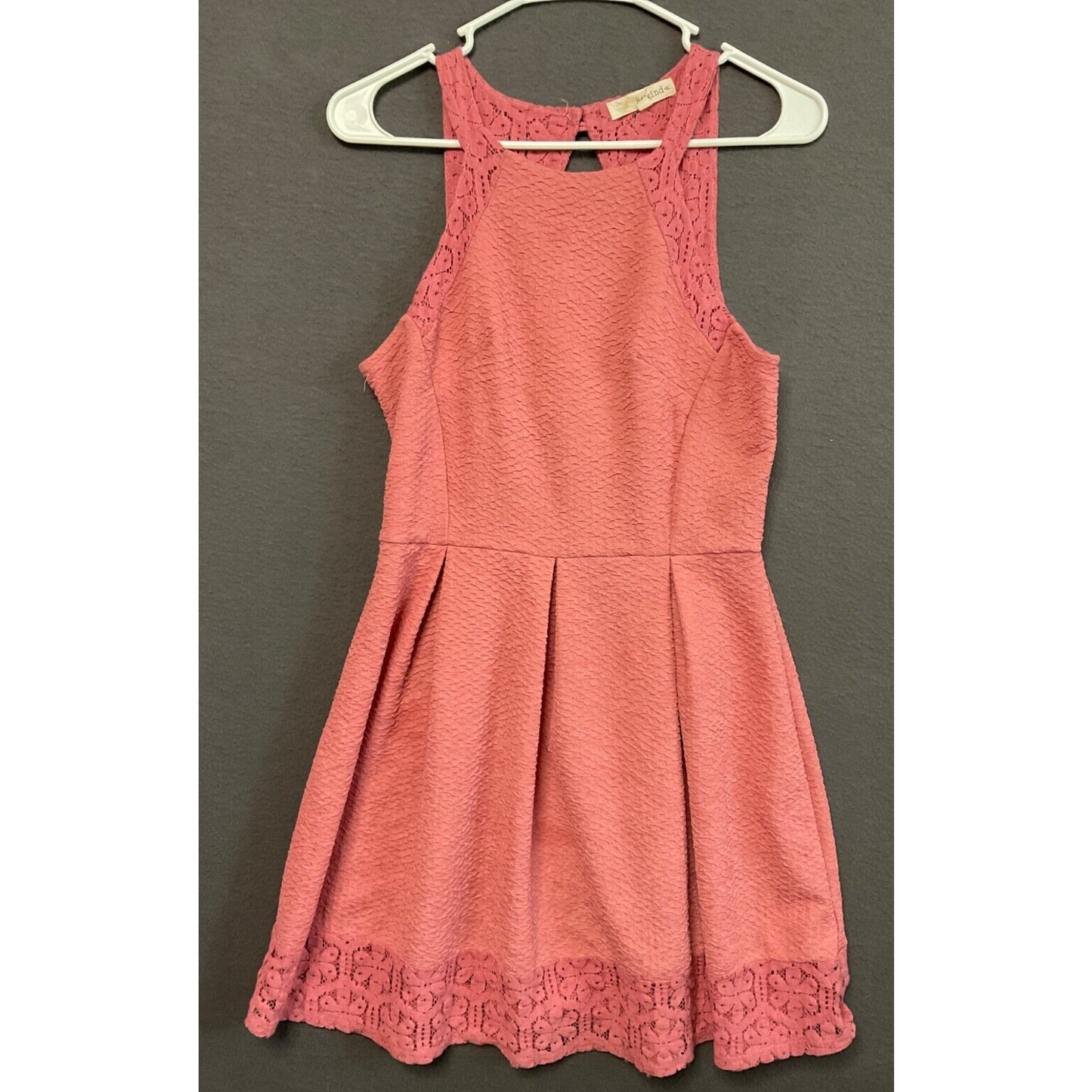 Rewind Women's Size M Fit & Flare Dress Pink Lace Hem Sleeveless Party