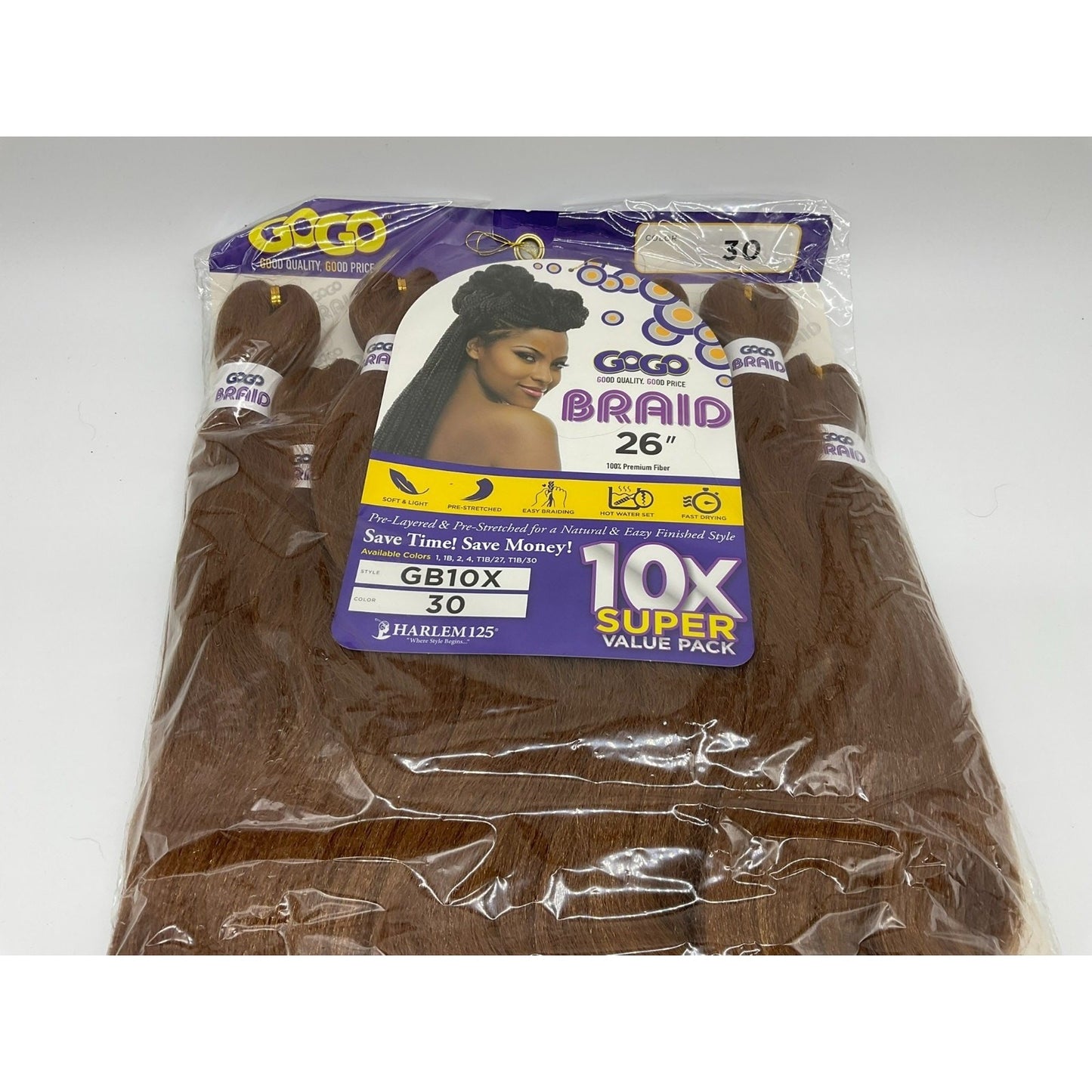 GOGO Braid 10X 26" Pre Stretched Hair Color 30 Super Value Pack Easy Braiding
