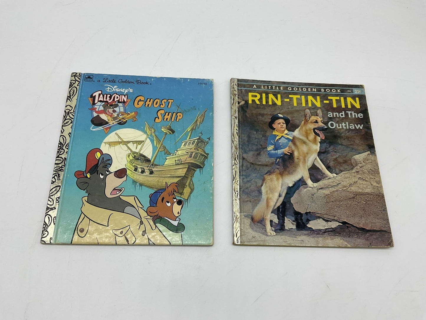 Little Golden Book Rin Tin Tin Outlaw Tale and Spin Ghost Ship Disney Vintage HC