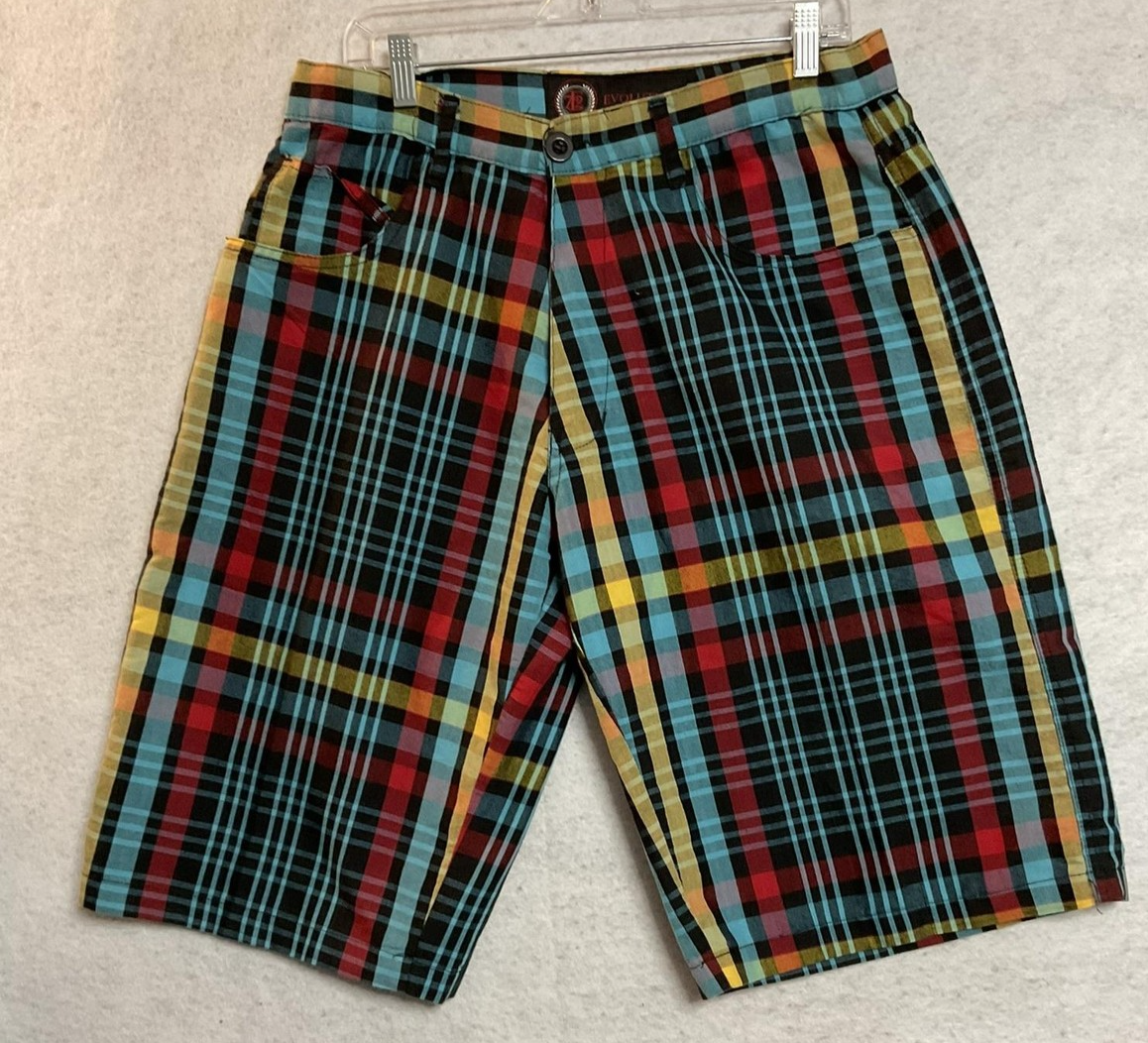 Evolution In Design Shorts Mens 36 Multicolor Plaid Bermuda Flat Front Pockets