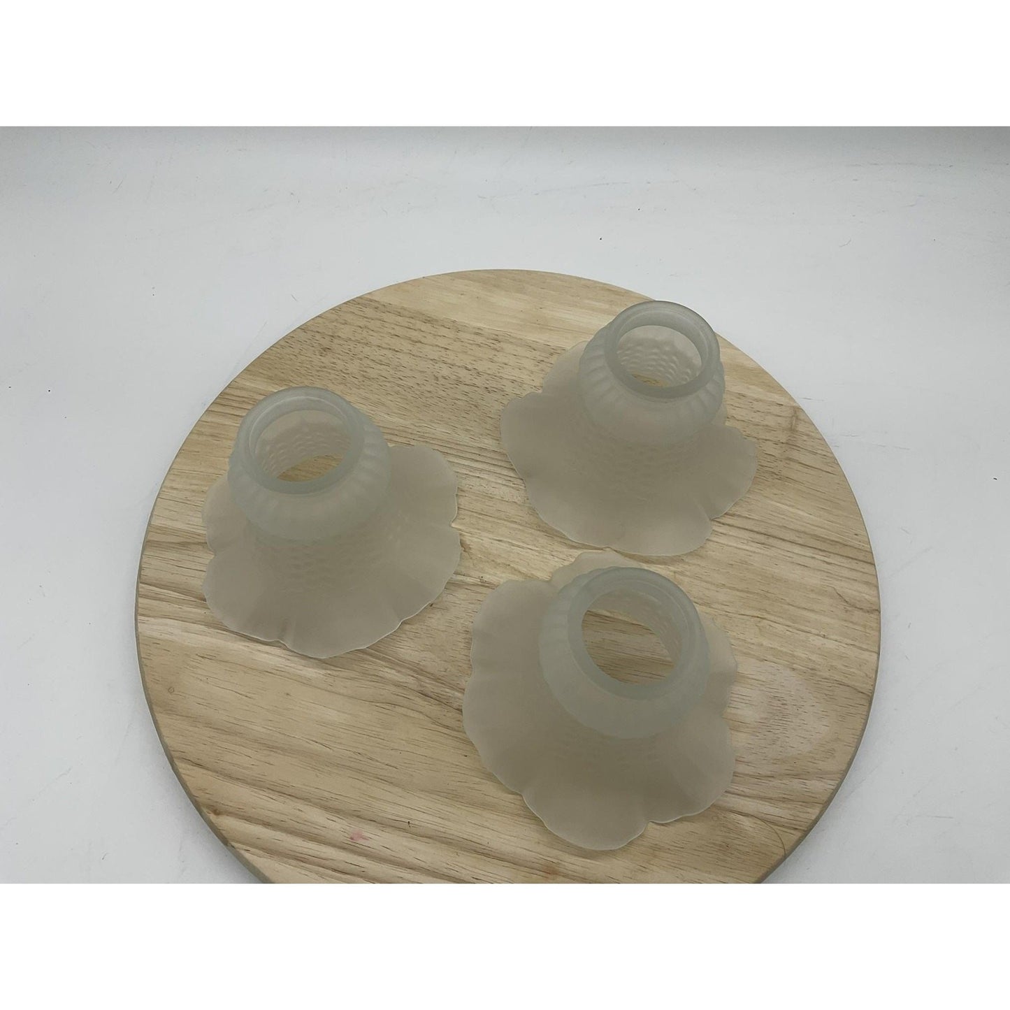 Set 3 Frosted Glass Lamp Shades Ruffled Edge Textured Replacement Globes