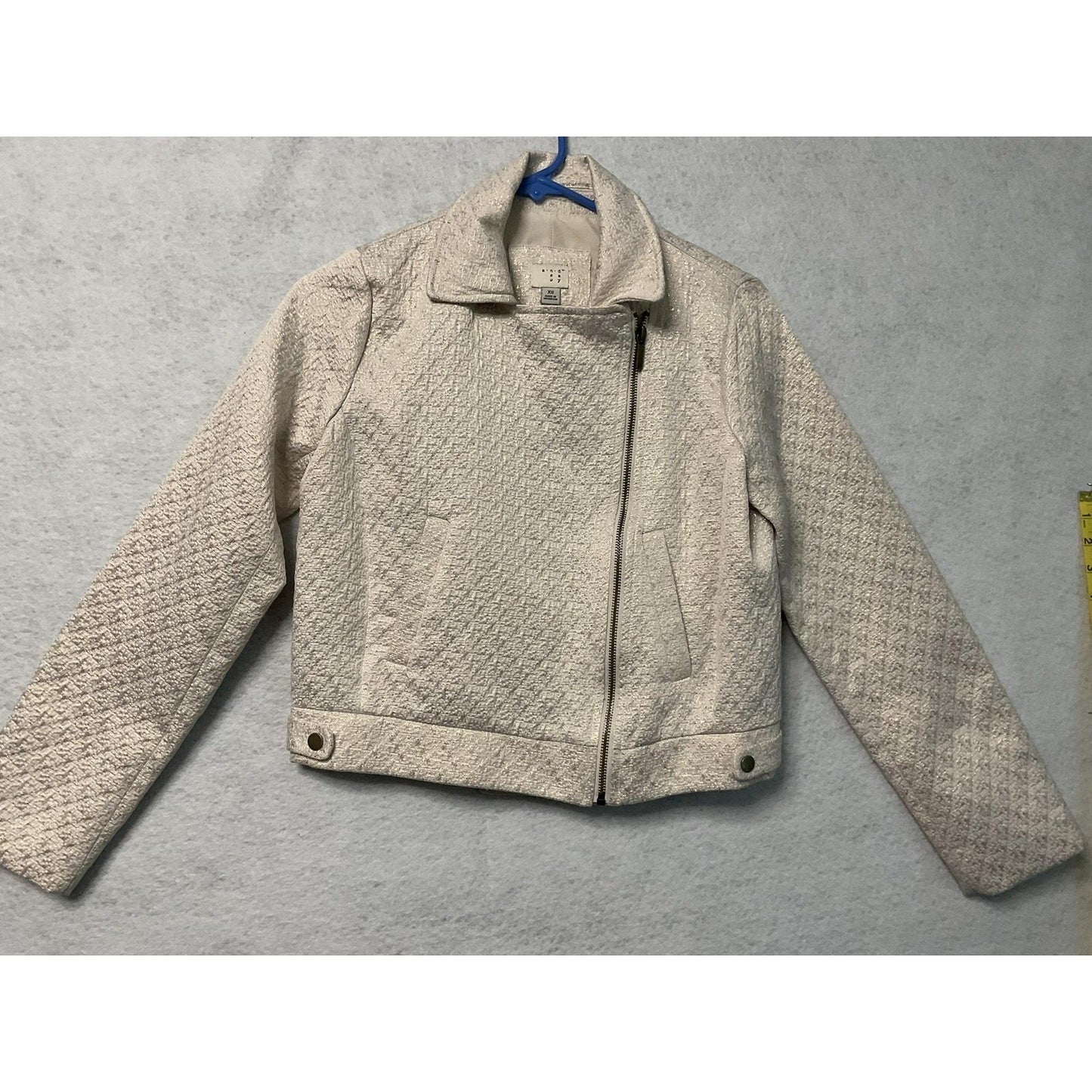 A New Day Jacket Womens XS White Gold Metallic Moto Biker Textured Zip Stylish