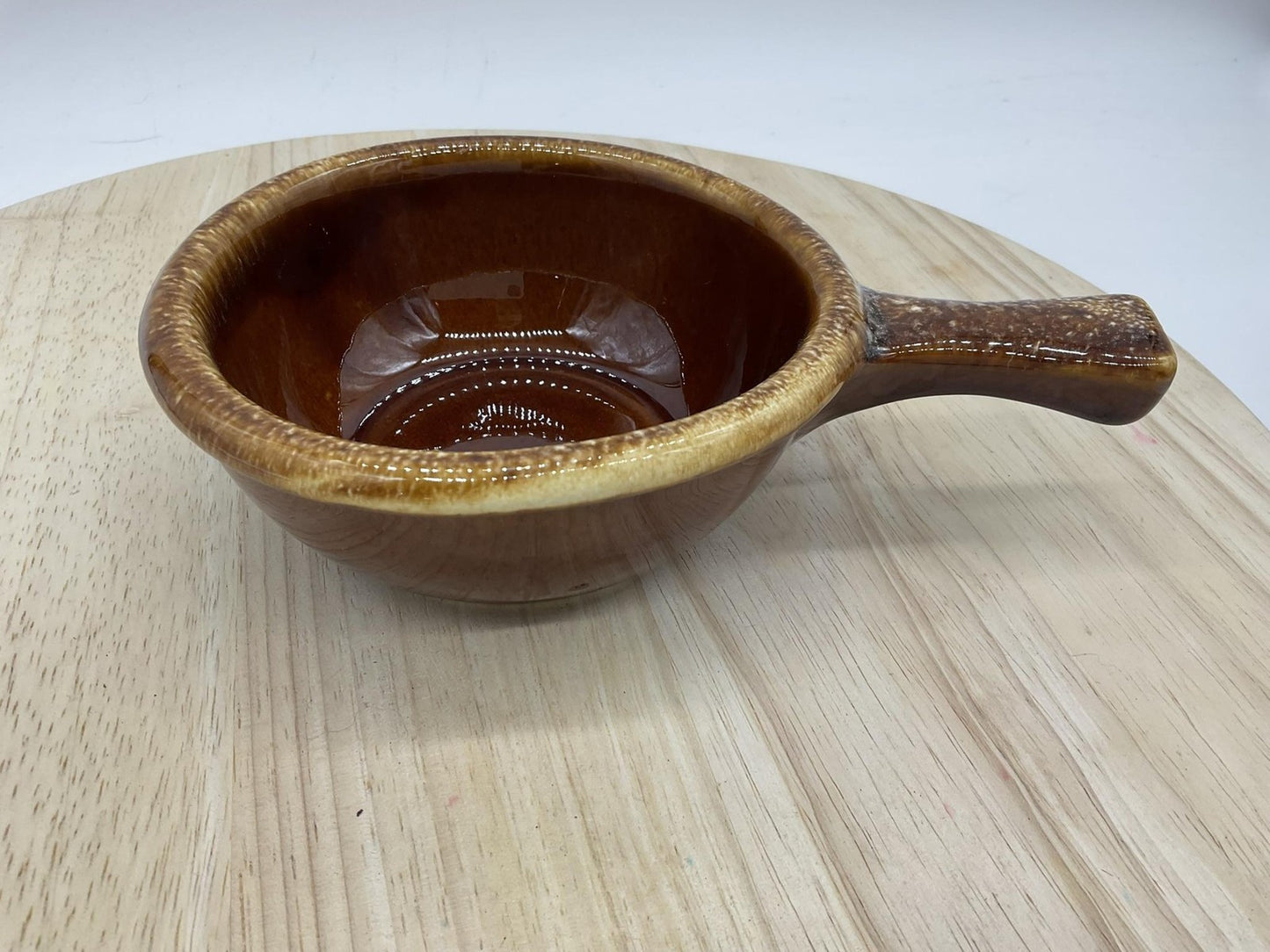 Vintage Hull Oven Proof USA Brown Drip Glaze Handled Soup Chili Bowl Dish