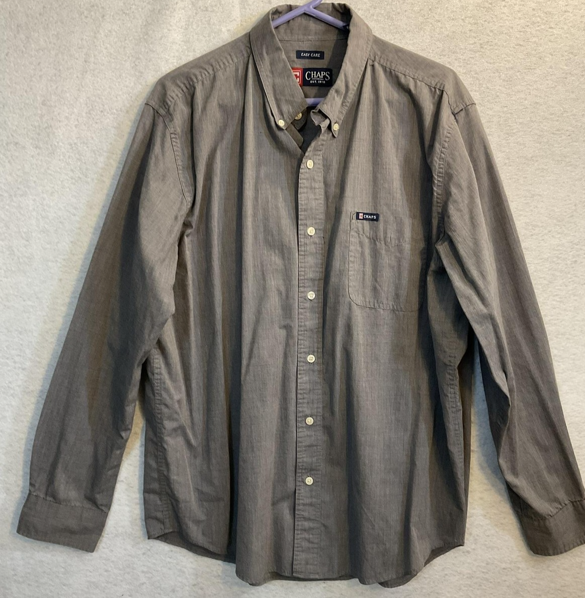 Chaps Shirt Mens XL Gray Easy Care Check Long Sleeve Button Down Pocket Casual