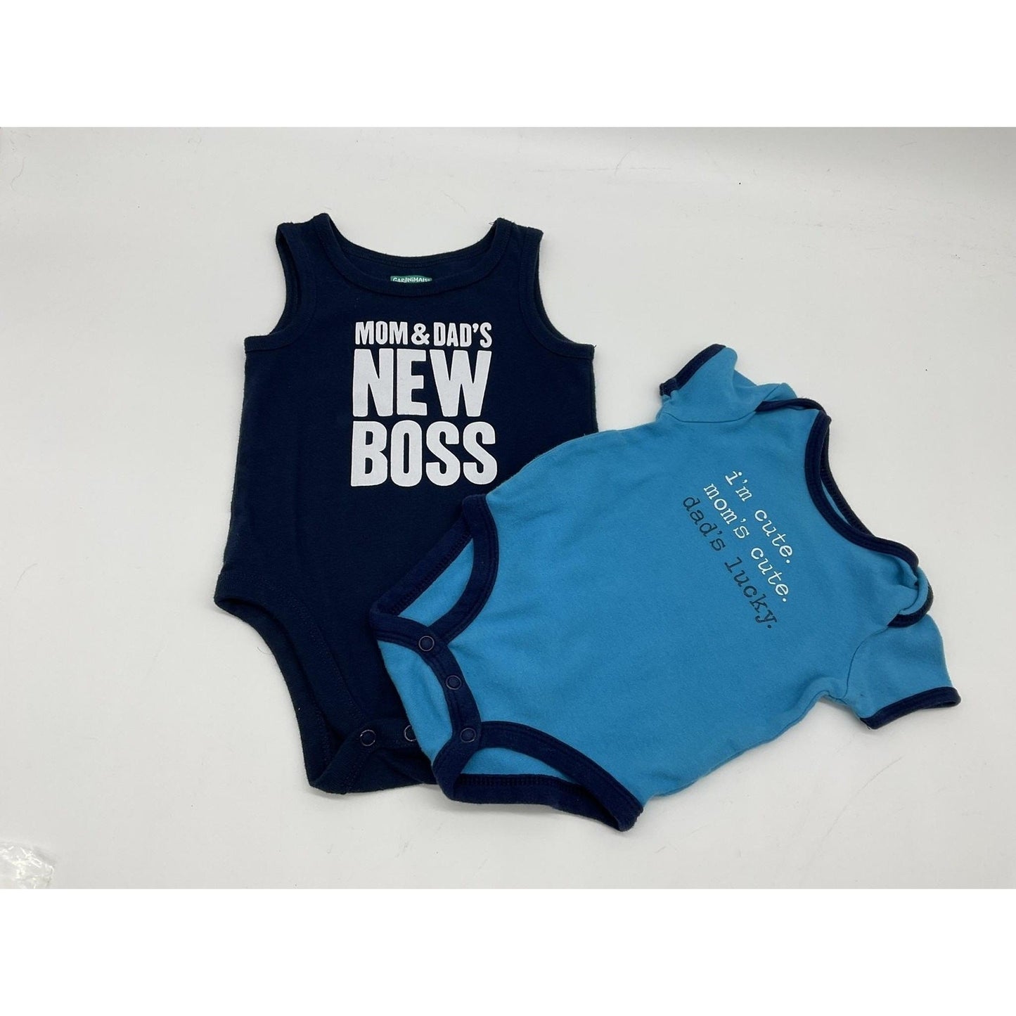 Carter's Garanimals Bodysuit Lot Baby Boys 3 Months Blue New Boss Lucky Sayings