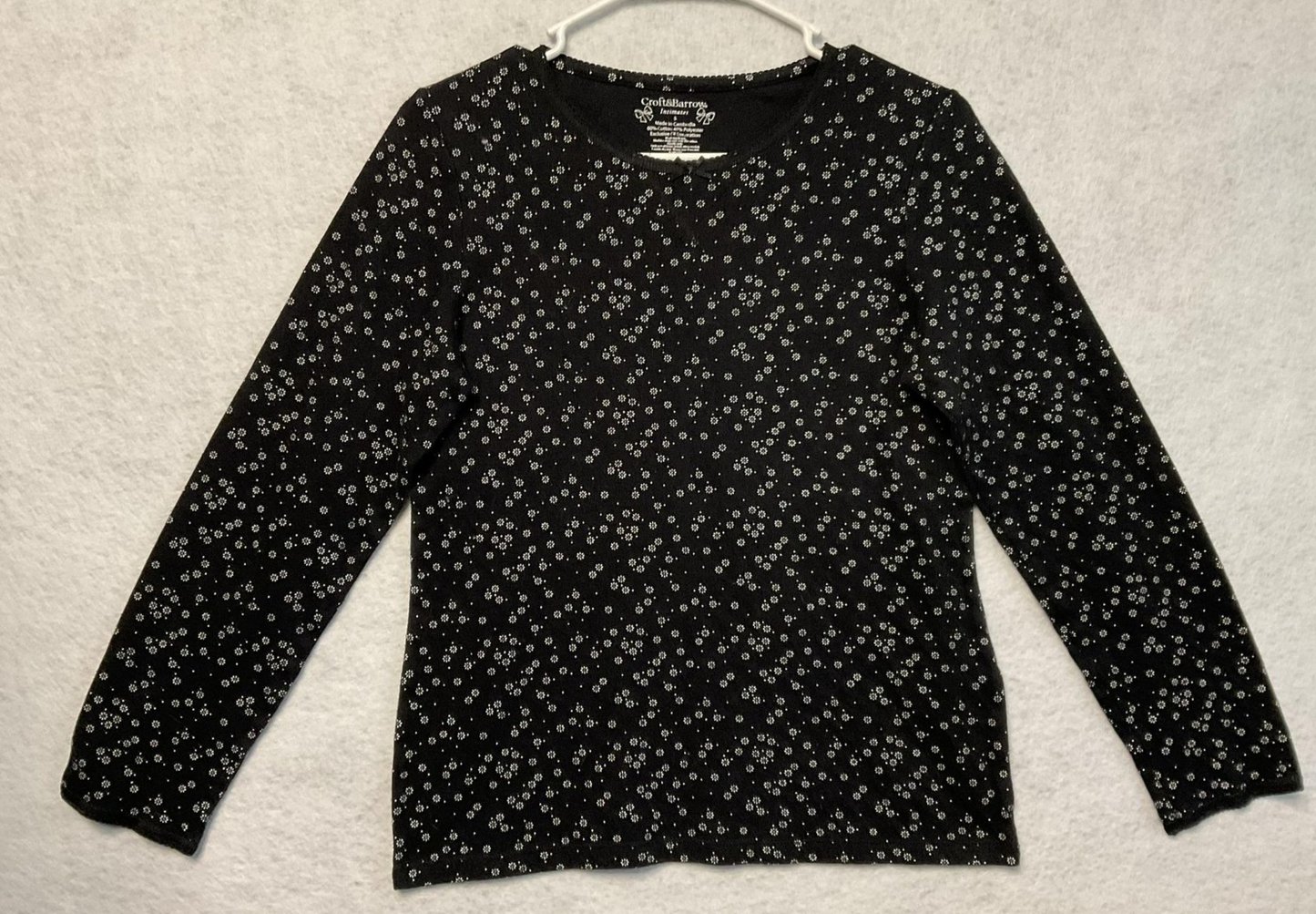 Croft & Barrow Intimates Shirt Womens Small Black Floral Long Sleeve Lace Trim