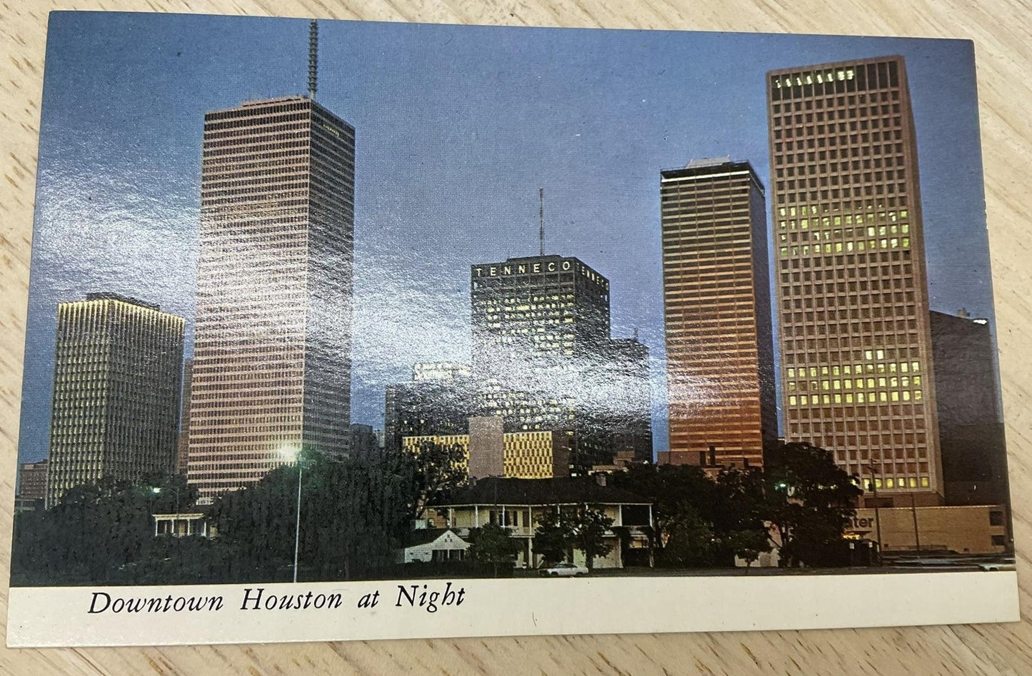 Vintage Downtown Houston At Night Colourpicture Moonlight Postcard 5.5x3.5 In