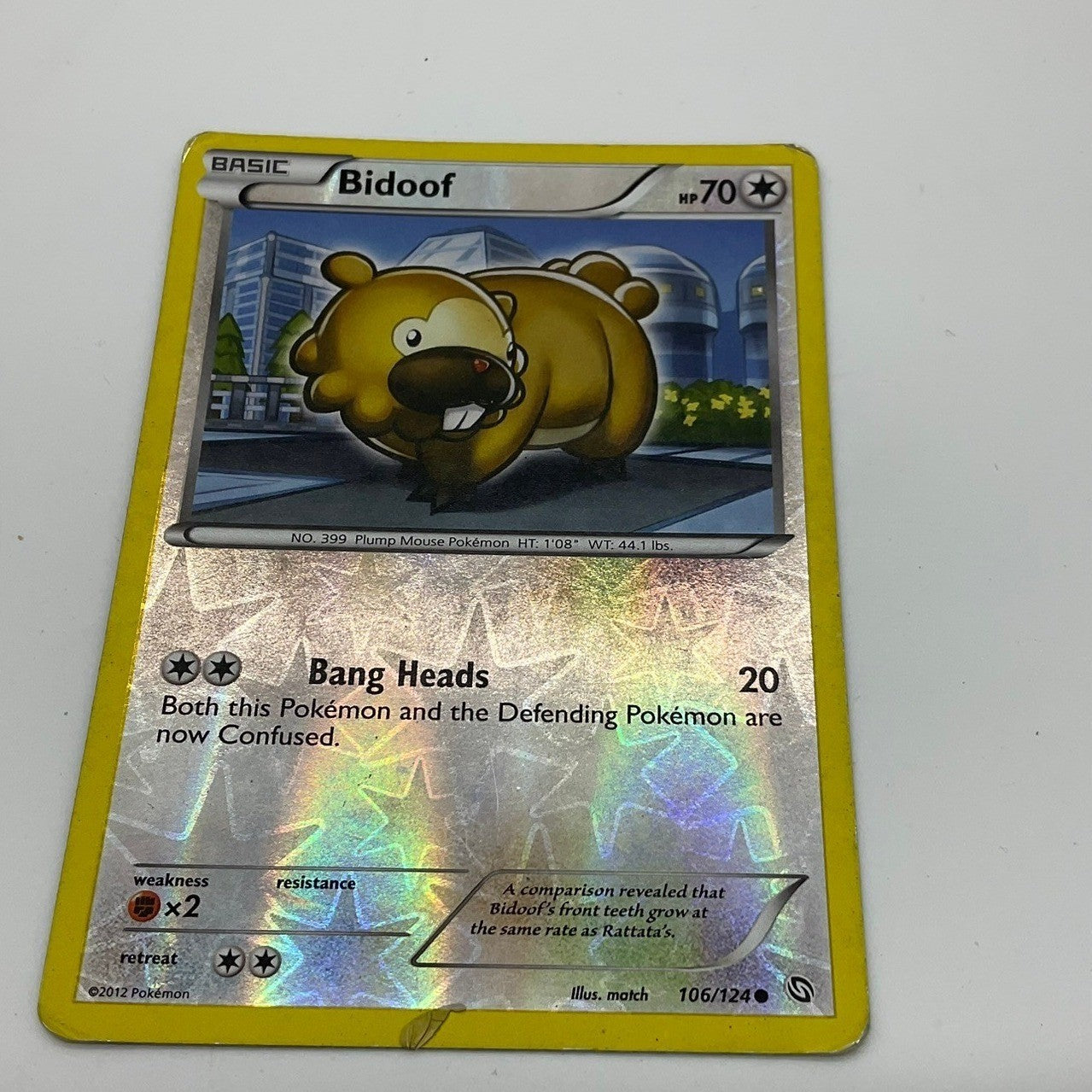 Pokemon Bidoof TCG Card Dragons Exalted 106/124 Reverse Holo Common 2012 BW