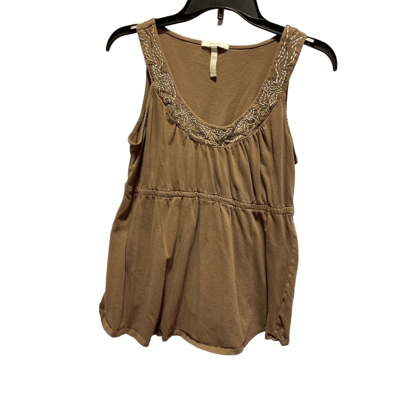 Old Navy Maternity Top M Brown Embroidered Neckline Sleeveless Cotton