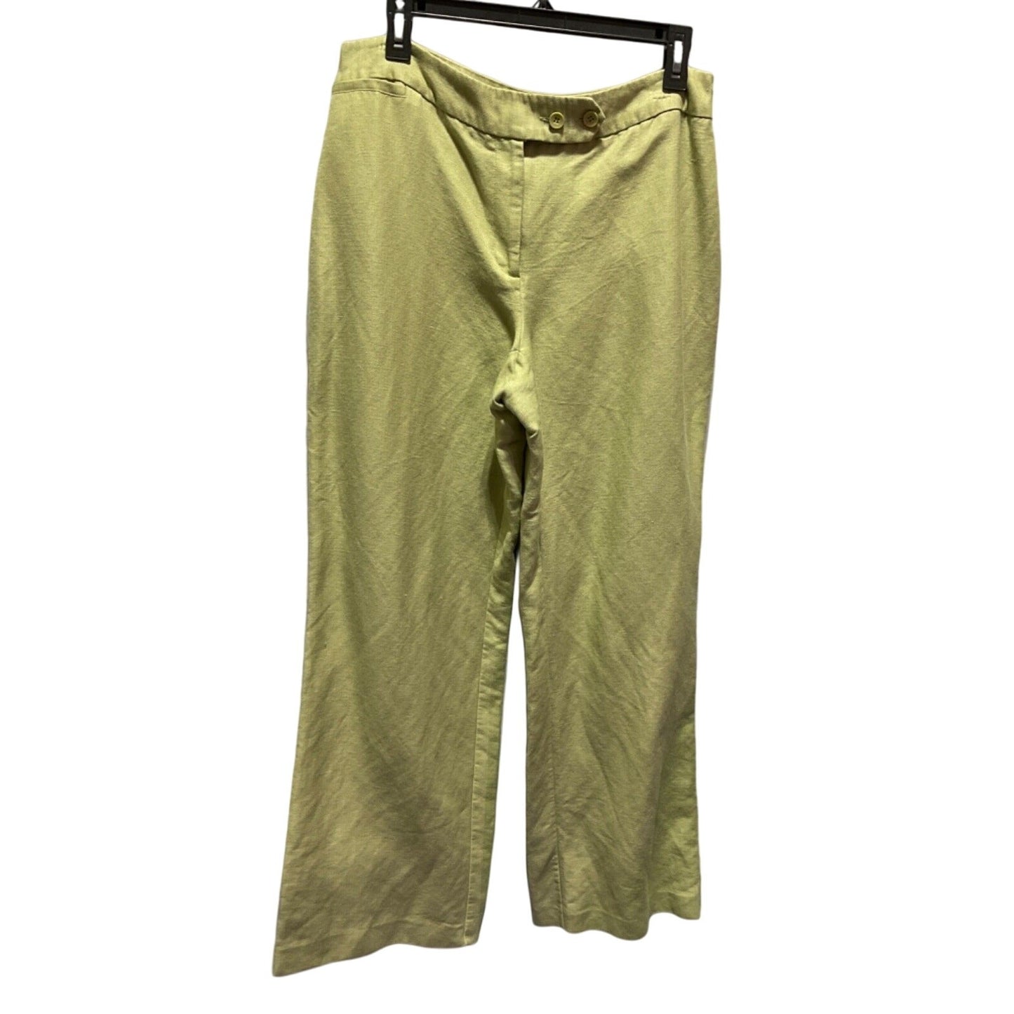 Emma James Dress Pants Size 14 Wide Leg Light Green Linen Blend Small Hem Flaw