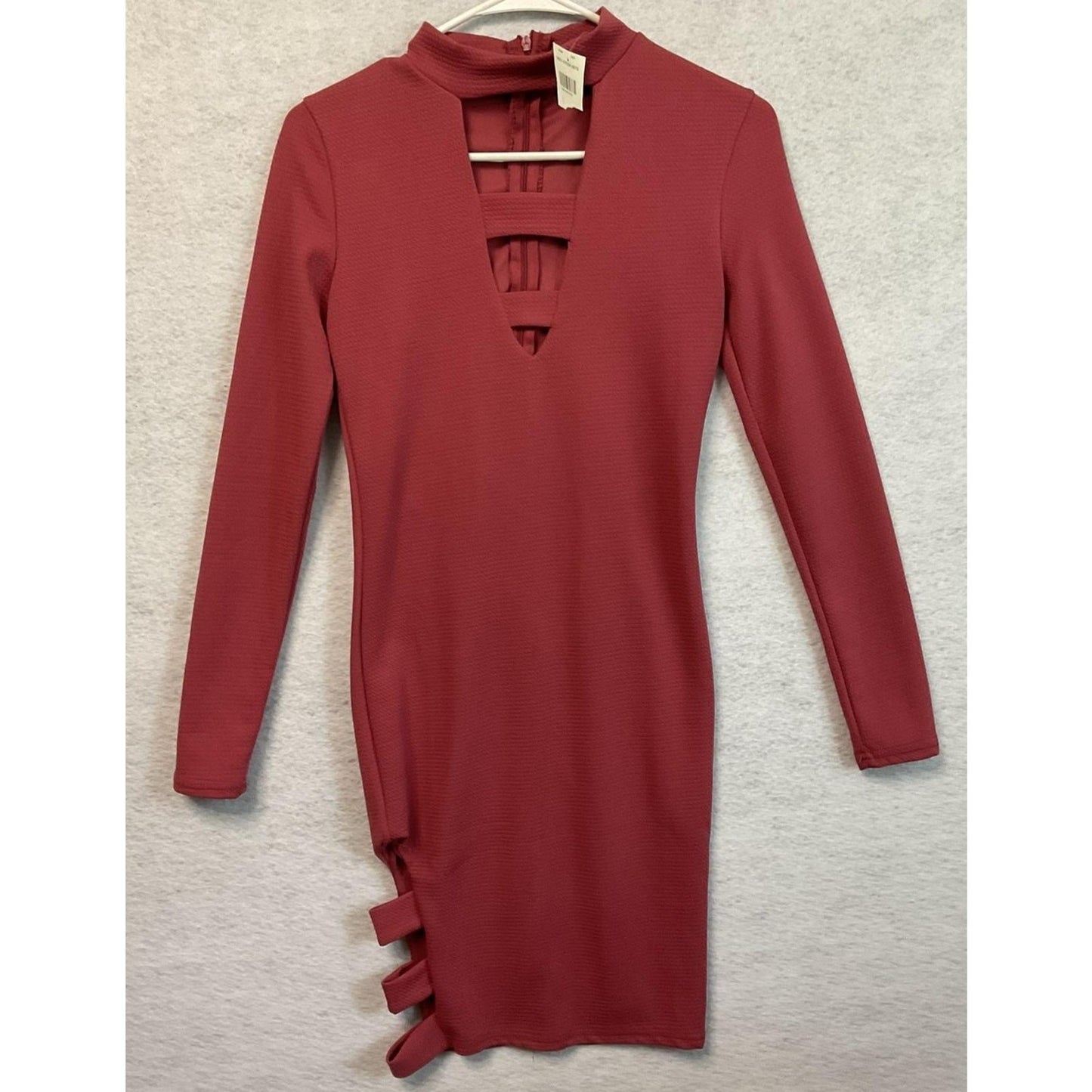 Love by Chesley Dress Womens Small Pink Bodycon Long Sleeve Cut Out Mini Modern