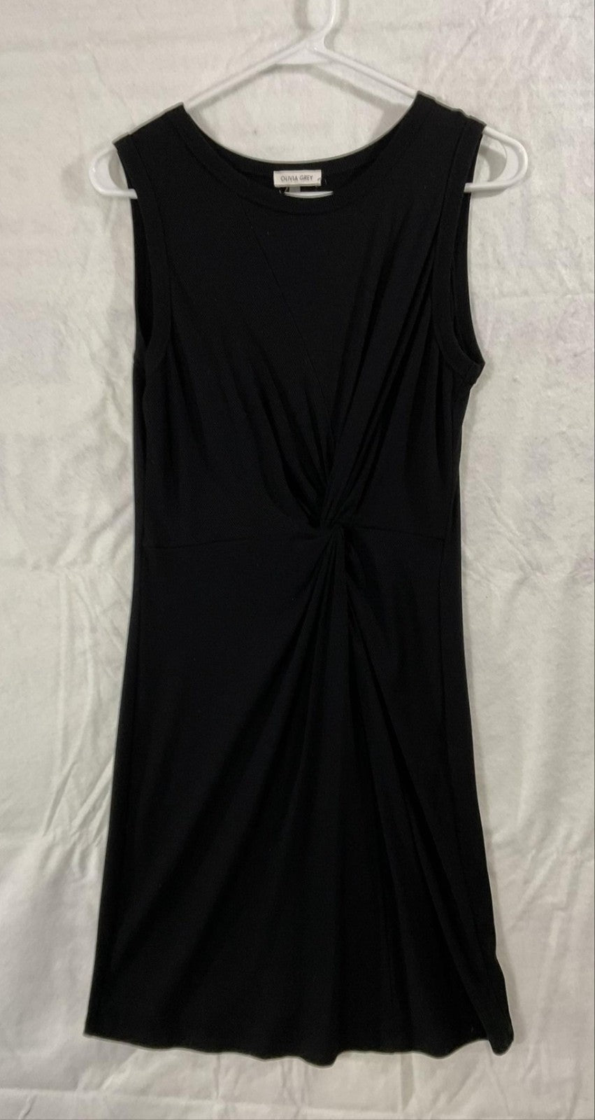 Olivia Grey Dress Womens Large Black Sleeveless Twist Front Sheath Knee Length