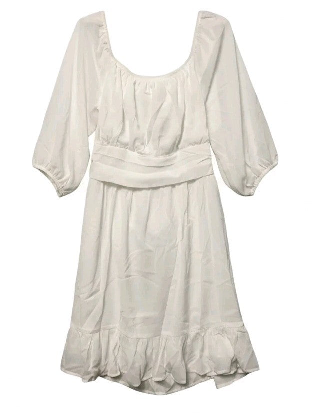 Dokotoo Dress Womens 2XL White Ruffle Hem Puff Sleeve Hi Low Square Neck New