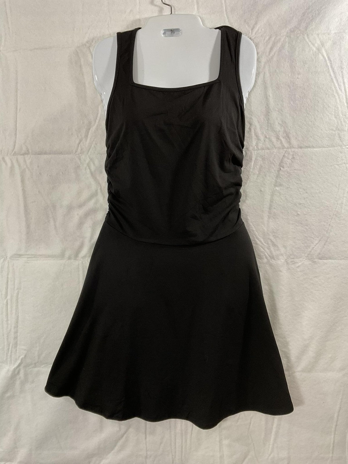 QEEPAN Dress Womens Small Black Sleeveless Ruched Fit Flare Tank Casual