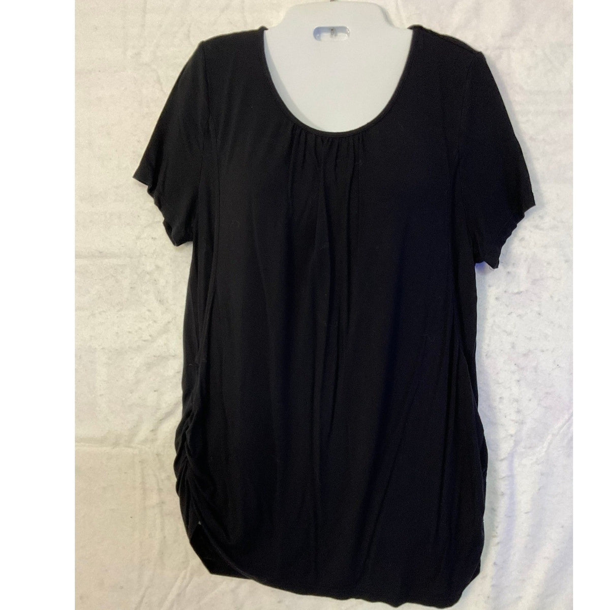 Ekouaer Maternity Top Women Large Black Ruched Side Pleated Scoop Neck Tunic