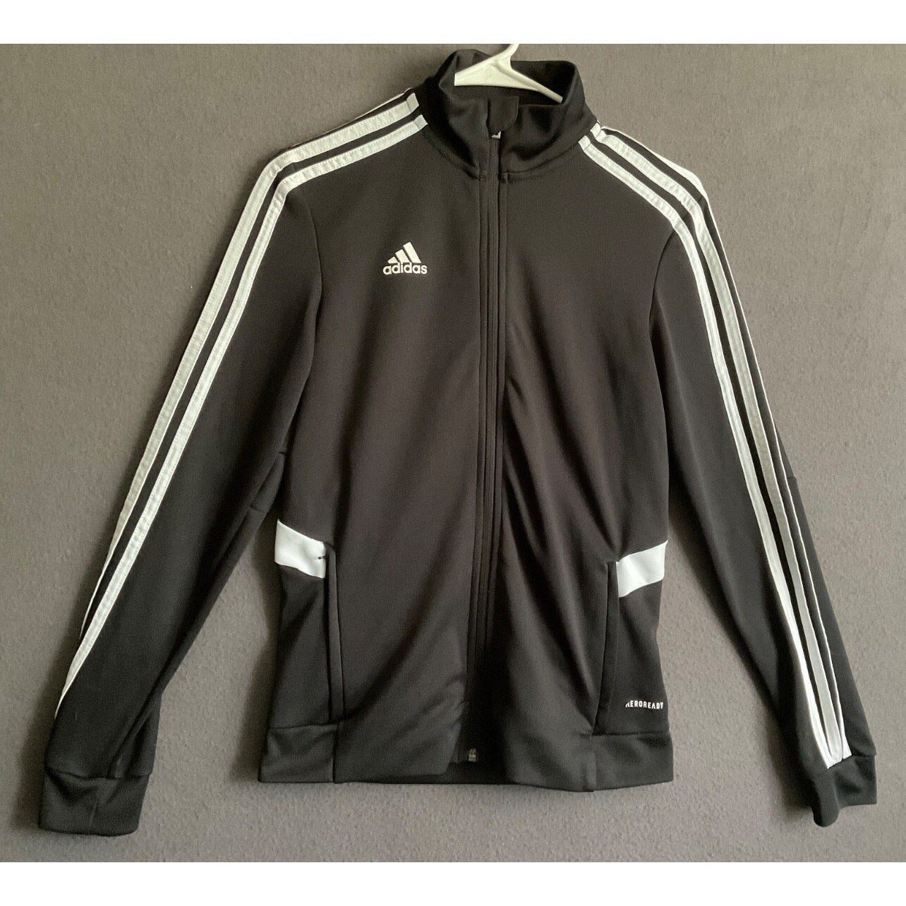 Adidas Women's Black XS Full Zip Track Jacket 3 Stripes Logo Lightweight Sporty