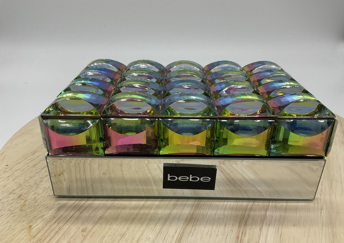 Bebe Mirrored Jewelry Trinket Box Medium Rectangular Multicolor Glass Lid