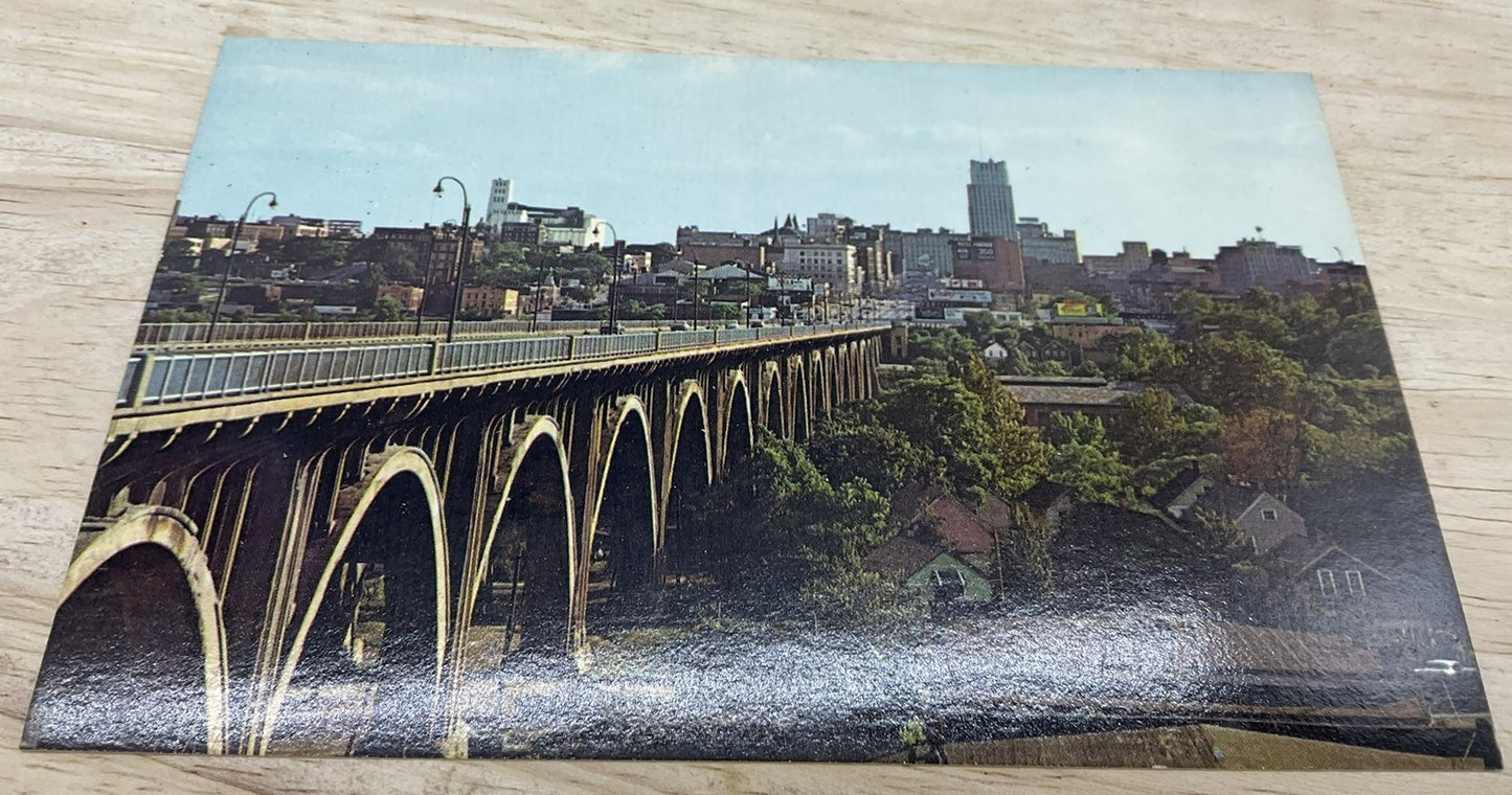 Vintage Skyline View Akron Ohio Plastichrome Colourpicture Postcard 5.5x3.5 In