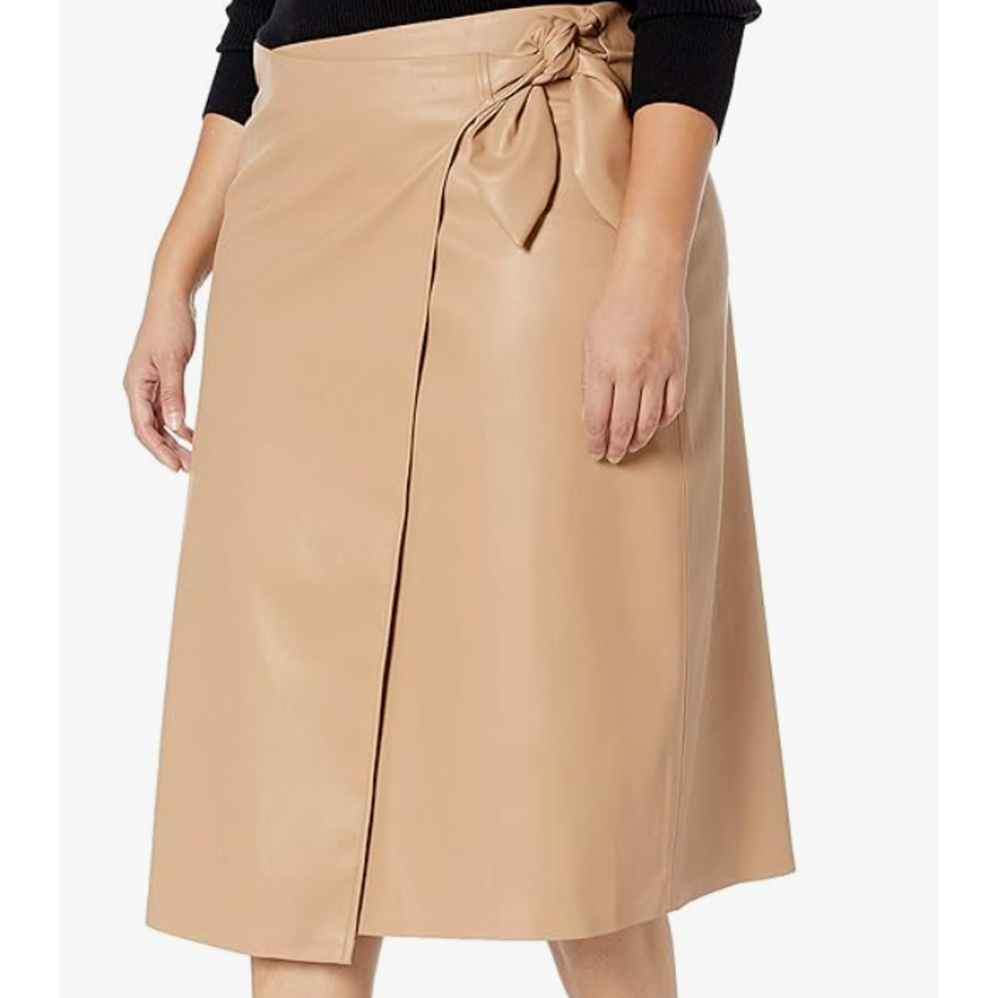 Faux Leather The Drop Skirt Womens Large Tan Wrap Midi Long High Waist Belted