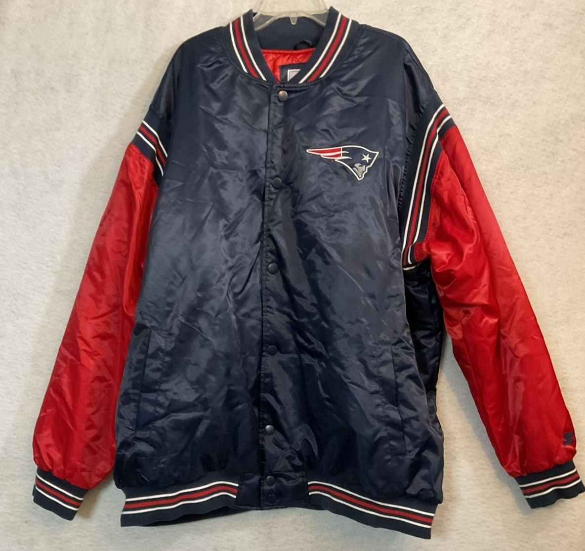 New England Patriots Jacket Mens 5XL Blue NFL Football Starter Satin Snap Front