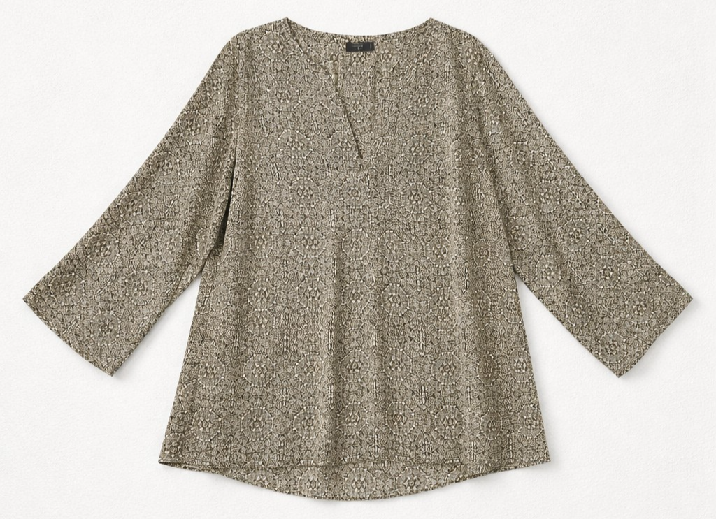Tahari size 1X Brown Abstract V neck Elegant Soft Relaxed Blouse Office Career