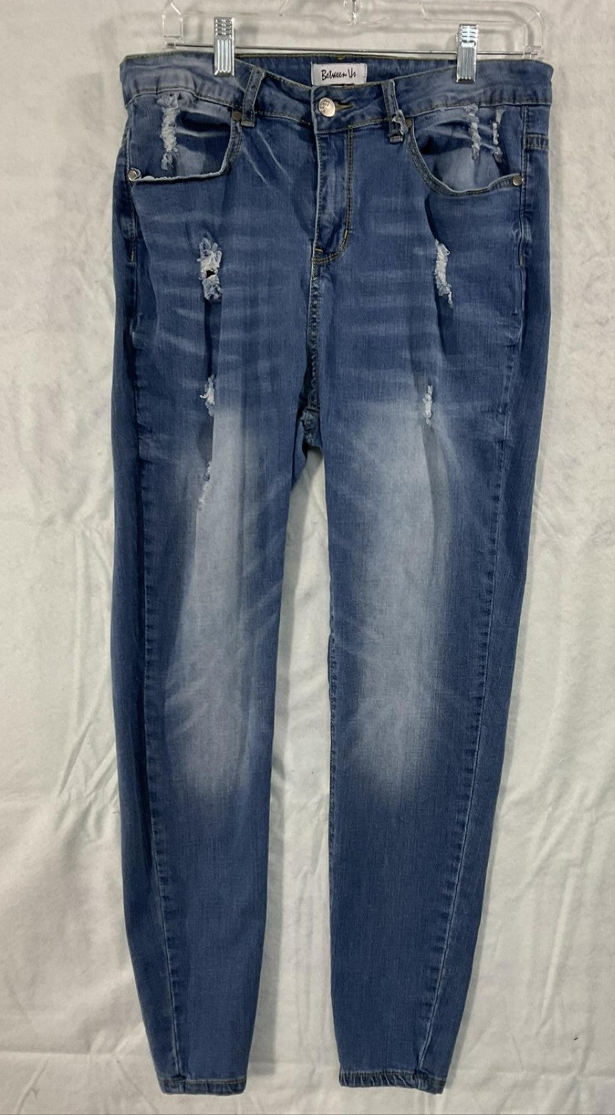 Between Us Jeans Womens 14 Blue Medium Wash High Rise Distressed Skinny Stretch