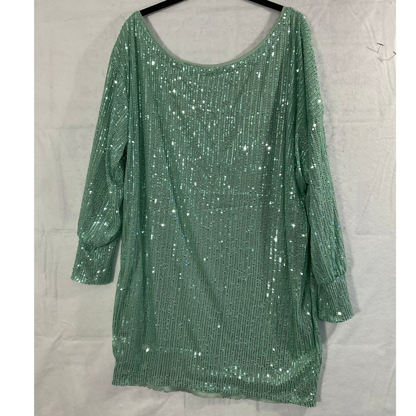 SHEIN Curve Sequin Mini Dress Womens 1XL Mint Green Long Sleeve Party Glam