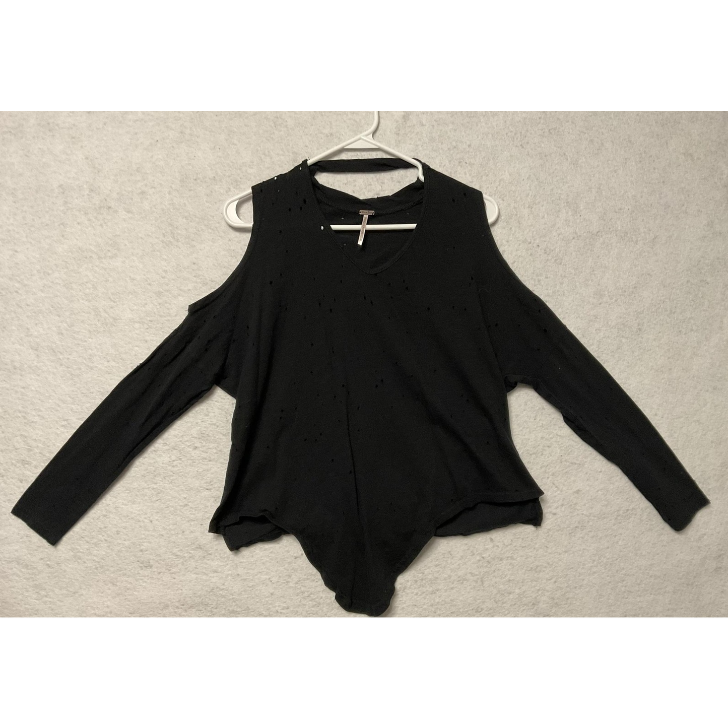 Poof Shirt Bodysuit Womens Medium Black Cold Shoulder Distressed Long Sleeve