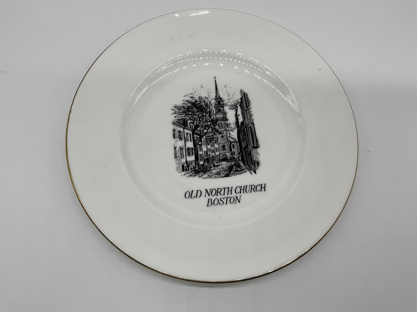 Vintage Old North Church Boston Souvenir Plate Crown Staffordshire England Gold
