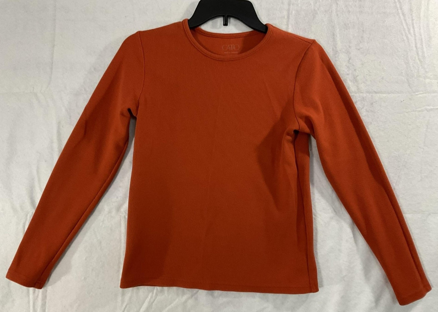 Cato Shirt Womens Small Orange Ribbed Knit Long Sleeve Crew Neck Top Stretch