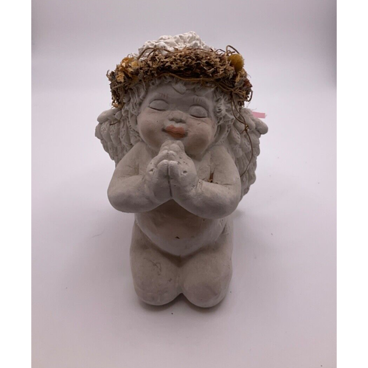 1991 'Praying Hands' Dreamsicle Cherub, Cast Art Industries, Braided Floral Halo