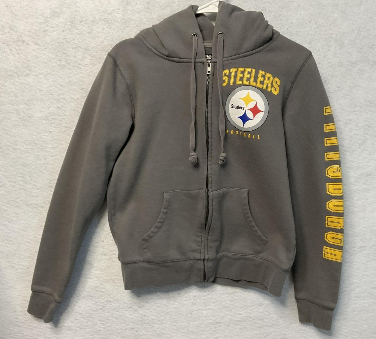 Pittsburgh Steelers Hoodie Sweatshirt Womens Small Gray NFL Football Zip Up