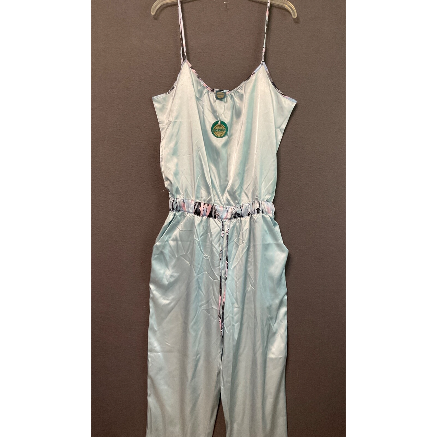 NWT Honey Minx SATIN Jajamas Harper One Piece Jumpsuit Sleep Set M/L Pockets