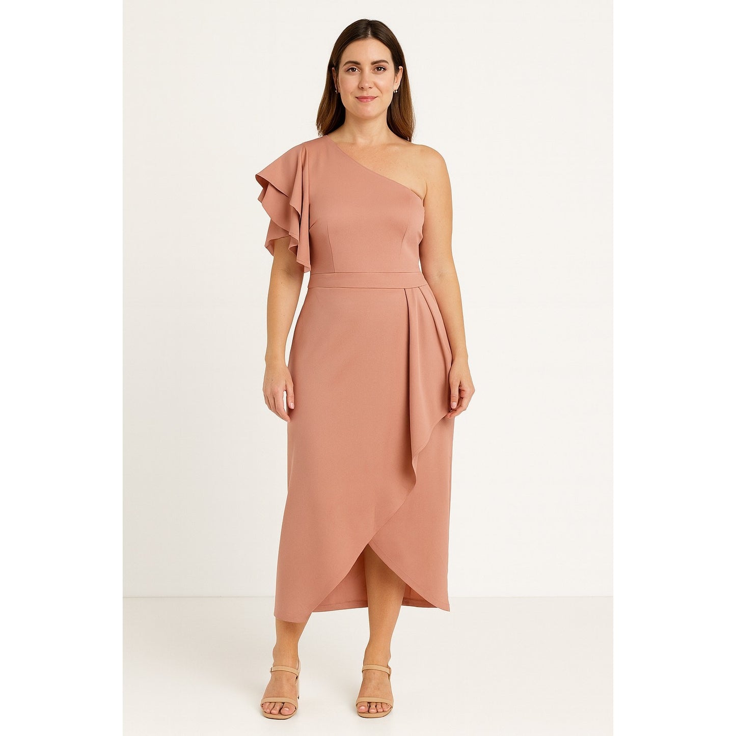 Dokotoo Dress Womens Large Pink One Shoulder Ruffle Asymmetrical Formal Gown