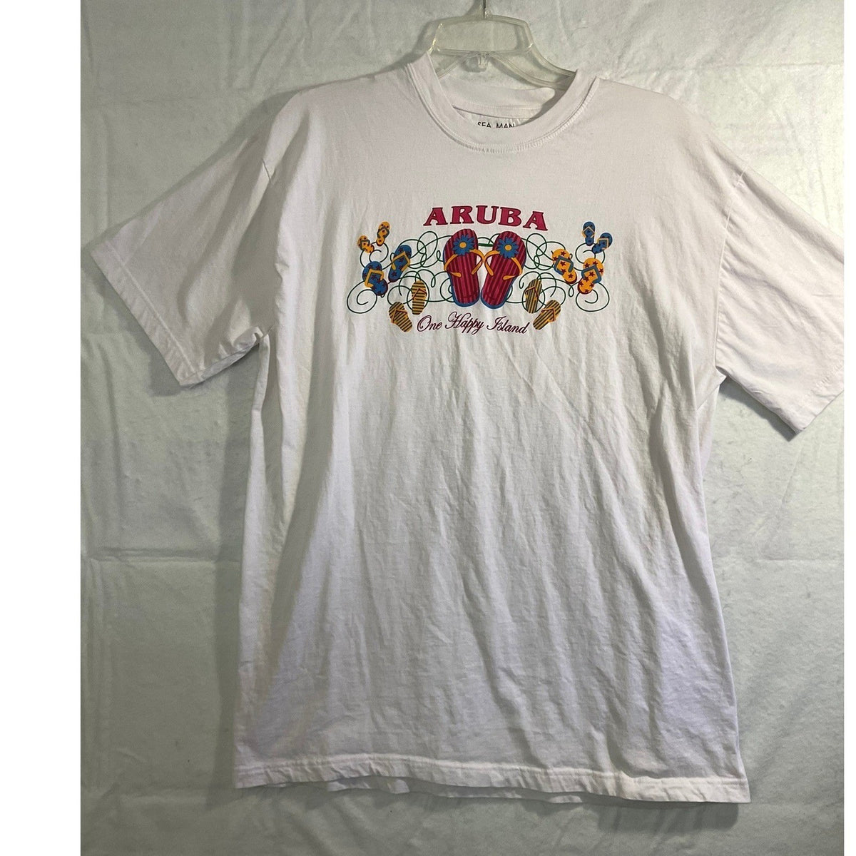 Sea Man Aruba Graphic T-Shirt Mens XXL White Cotton One Happy Island Souvenir