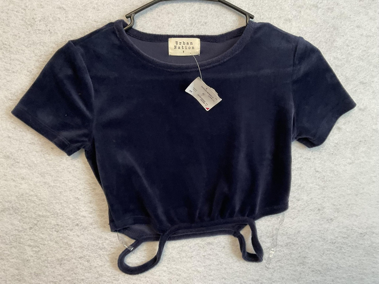 Urban Nation Shirt Juniors Small Navy Blue Velour Crop Top Crewneck