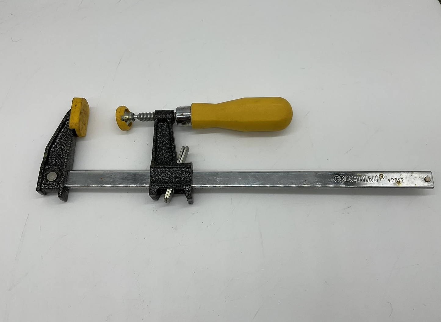 Columbian 42812 Bar Clamp Yellow Handle Woodworking Metal F Clamp Tool Vintage