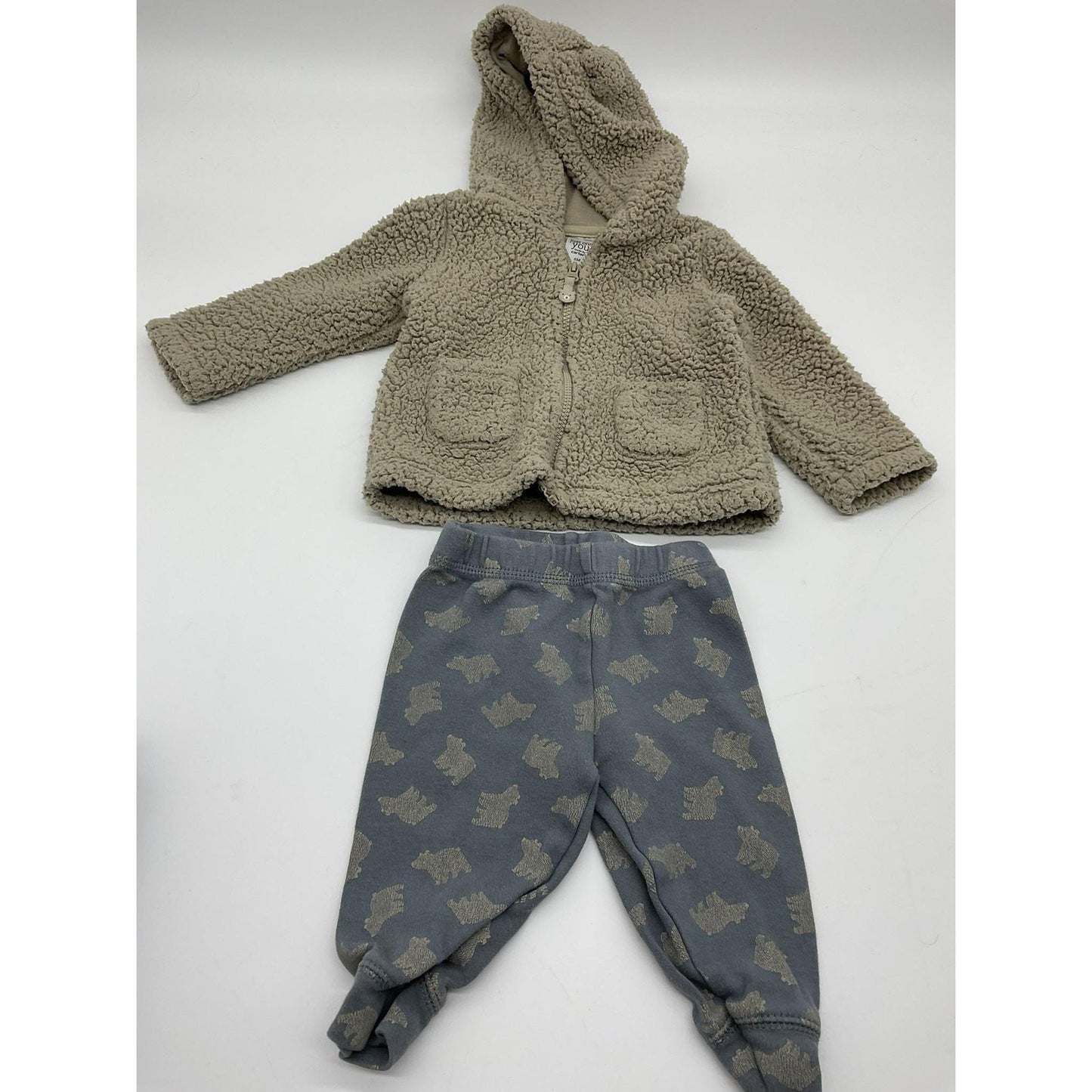 Just One You by Carter's Jacket Pants Set Baby 6M Tan Sherpa Fleece Bear