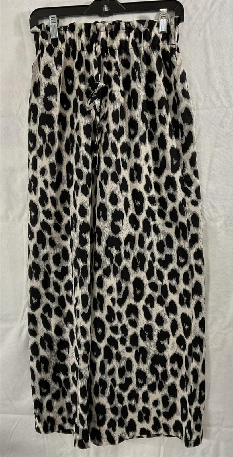 FimarSted Pants Womens Small Black Leopard Print Paperbag Wide Leg Soft Pull On