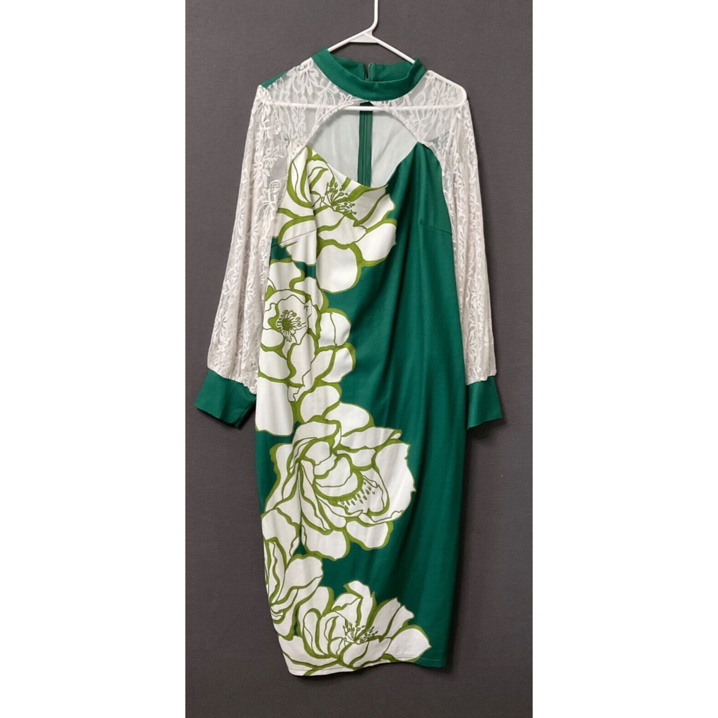 Shein Curve Green Floral Midi Dress 3XL Women's Party Wear Lace Detail Stretchy