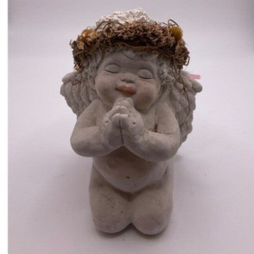 1991 'Praying Hands' Dreamsicle Cherub, Cast Art Industries, Braided Floral Halo