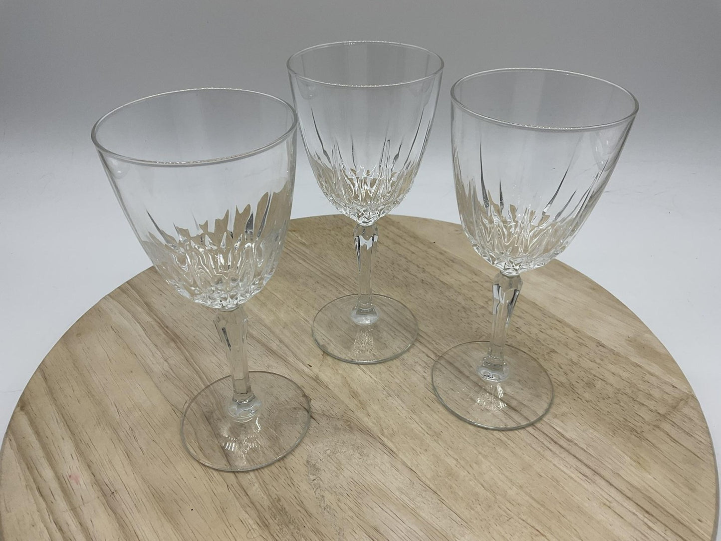 Unmarked Clear Cut Glass Wine Goblets Set Of 3 Stemmed Barware Decor