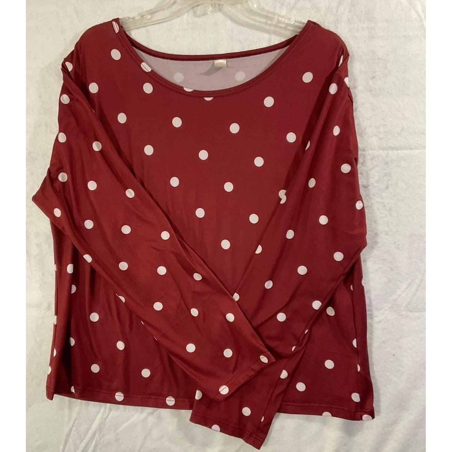 Polka Dot Top Women XL Burgundy Red Long Sleeve Scoop Neck Casual Shirt